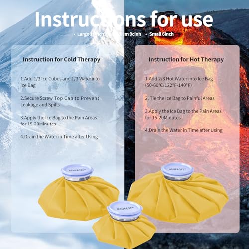 Ice Bags Ice Packs for Injuries,Reusable Ice Bags refillable Ice Pack Hot Water Bottle Hot Water Bag for Knee Head Hand Face Pain Relief,Hot Cold Compress,2Packs(9”&11”) Yellow - size: 9" & 11", style: Yellow