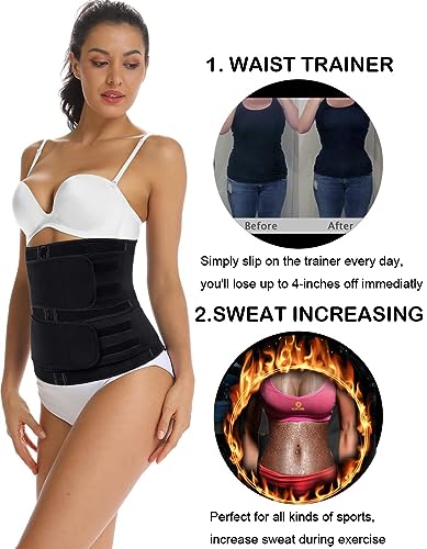 HOPLYNN Sweat Waist Trainer Body Shaper for Women Two Belts - color: Gray, size: Medium
