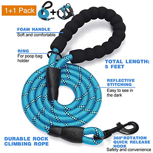 tobeDRI No Pull Dog Harness Adjustable Reflective Oxford Easy Control Medium Large Dog Harness with A Free Heavy Duty 5ft Dog Leash, Blue, M - color: Blue, size: Medium