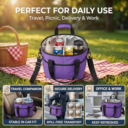 Drink Carrier Tote Bag, Family Size 4 Compartment Drink Carrier - color: Purple
