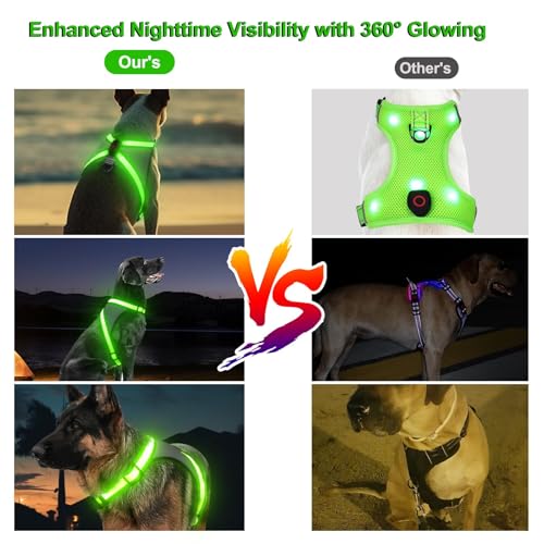 Visinite LED Dog Harness, USB Rechargeable Light Up Dog Vest, 2 Illuminate Modes Glow in The Dark Dog Harness, Adjustable Lighted Pet Harness Light for Night Walking Safety (Green, L) - color: Green, size: Large