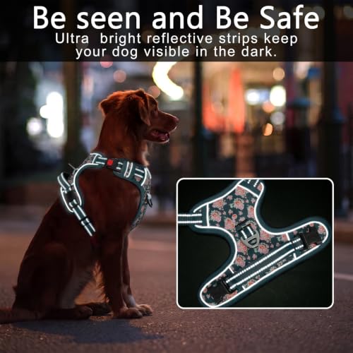 HEELE Dog Harness, Soft Padded, Easy On & Off, Flower Blackish Green, S - color: Flower Blackish Green, size: S (Pack of 1)