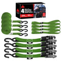 Jack Boss Ratchet Tie Down Straps Set,1500 lbs Break Strength, 1" x 15' Heavy Duty Ratchet Straps with 4X Soft Loops Padded Handles Coated S Hook, Fits for Moving Appliances Motorcycle ATV Truck,Green - color: Green-4pcs