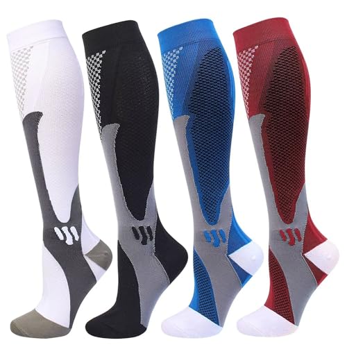 4 Pairs Compression Socks for Men Women 20-30 mmHg Knee High Support Socks - size: Small-Medium