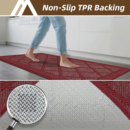 COSY HOMEER Kitchen Rugs, 2 PCS Kitchen Mats Non Slip Washable,Red - color: Red, size: 20"x32" + 20"x48"