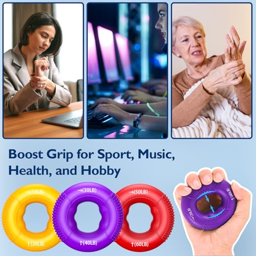 FitBeast Grip Strength Trainer, Finger Exerciser, Forearm Strengthener 9-Piece Kit, Hand Grip Strengthener Targeted Strength, Relief & Recovery - color: Red