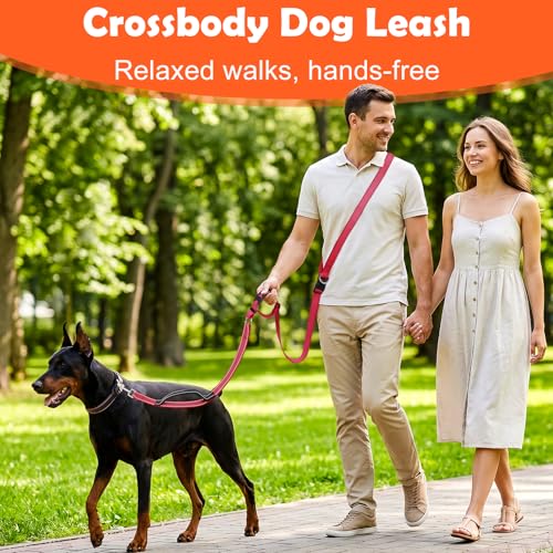 XiaZ Hands Free Dog Leash,Versatile Crossbody Dog Leash,5.9-7.9 FT Waist Belt with Double Handles for Small Medium and Large Dogs Walking, Running and Jogging, Red - color: BasicRed