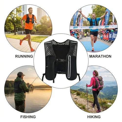 Running Vest for Women Men Hydration Backpack with 500ml Soft Flask Lightweight Water Pack - color: Black Vest Only