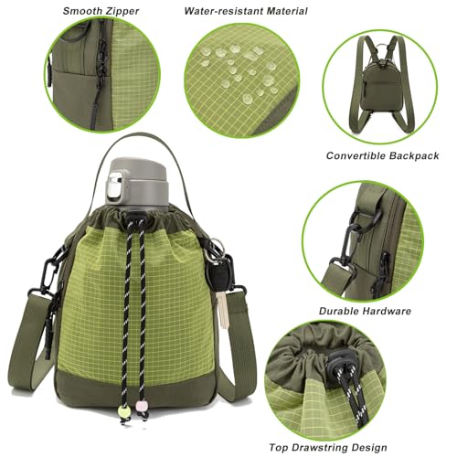 Water Bottle Carrier Bag with Strap, Water Bottle Holder Crossbody Backpack Handbags for Women Men for Hiking - color: Green