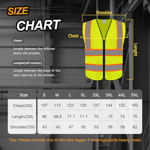 High Visibility Vest 5 Pockets Mesh Safety Vest for Men, Yellow M - color: Yellow, size: Medium