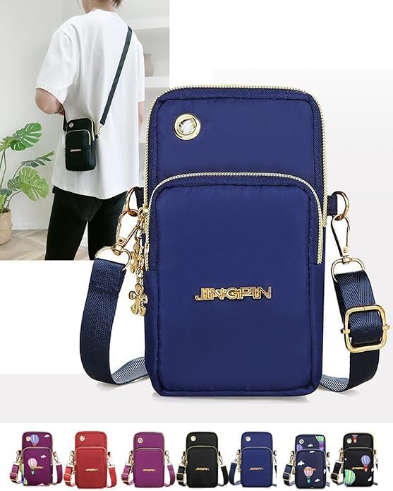 Crossbody Phone Bag Universal Armbands Phone Holder Pouch Case With Earphone Hole, Shoulder Handbag With Adjustable Strap - color: Blue