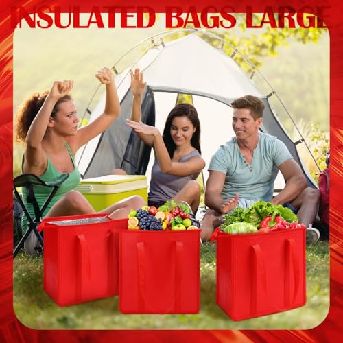 10 Pack Large 18L Insulated Grocery Bag Bulk Zippered, Red - color: Red