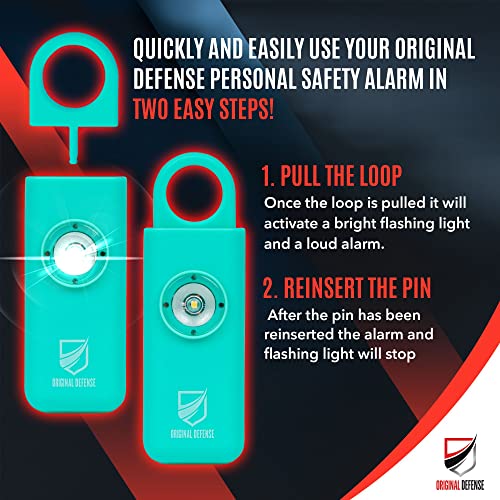 Original Defense® Siren Self-Defense Alarm - 130 dB Keychain Alarm with LED Strobe Light for Women, Children, and Elderly - Police Recommended - (Mint, 1 Count) - color: Mint