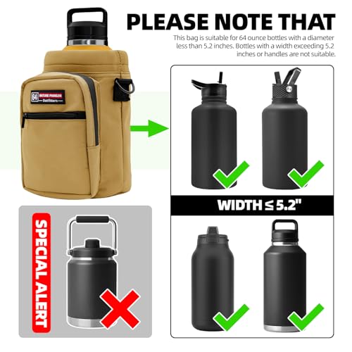 NATURE PIONEOR 26-128 oz Insulated Water Bottle Carrier Holder with Strap - color: Brown, size: 64oz