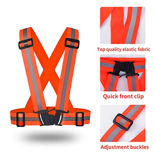 2 pcs Reflective Vest, Adjustable High Visibility Reflective Safety Straps Gear for Run, Cycling,Pet Walking - color: Orange