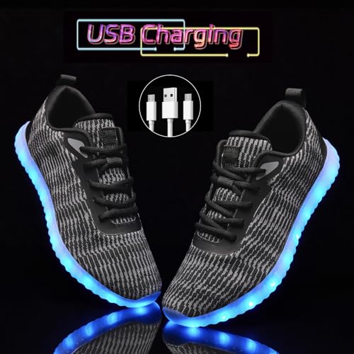 Light Up Shoes for Women Men, LED Sneakers USB Charging Unisex Adult Glow Party Cool Dancing Shoes - color: Black, size: 8 Women/6.5 Men