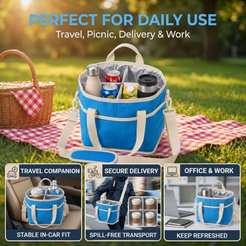 Drink Carrier Tote Bag, Family Size 4 Compartment Drink Carrier - color: Blue