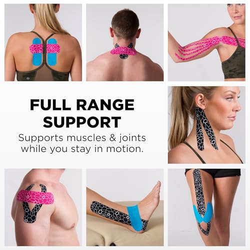 THERABAND Kinesiology Tape, Knee, Precut, Athletic, Shoulder, 2", Red/Black - color: Red/Black