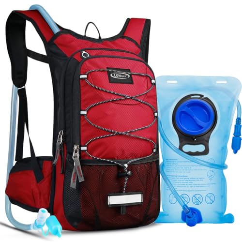 Hydration Backpack with 3L Water Bladder, Small Hydration Pack Backpack for Men Women, Lightweight Water Backpack with Cooler Layer for Running, Biking, Hiking - color: Red