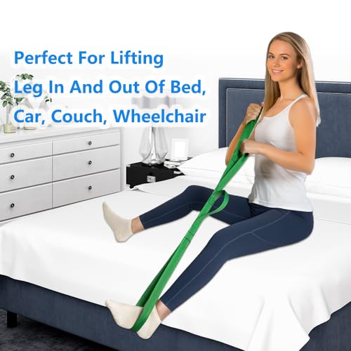 42 Inch Leg Lifter - Leg Lifter Strap Rigid with Multi Loops - Leg Lifter After Hip Replacement, Leg Lifter for After Knee Surgery, Leg Lifters Getting Legs in and Out of Bed, Car, Couch, Wheelchair - color: Green
