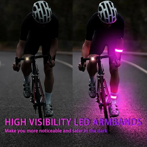 2 Pack LED Armband - Rechargeable Running Lights with Reflective Gear, High Visibility LED Wristband Lights - color: pink