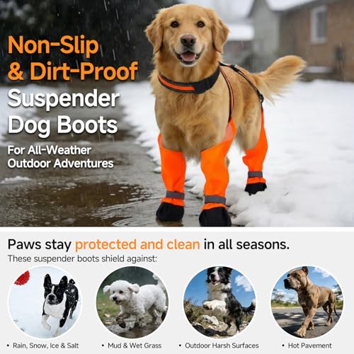 Anti-Slip Dog Paw Shoes with Adjustable Suspenders - color: Orange, size: Medium