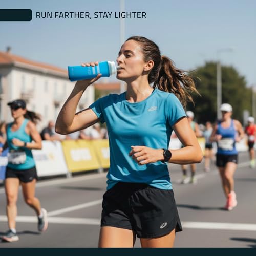 FITLY Soft Flask Running Water Bottle - Collapsible Hydration Flask - color: Blue, size: 17 Ounces