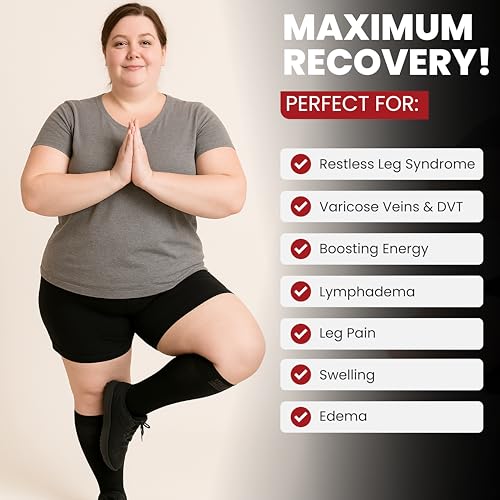 BAMS Plus Size Compression Socks Wide Calf XL XXL XXXL – Graduated Knee-High Support, Viscose from Bamboo Easy-On/Easy-Off - color: Black With Pink, size: XX-Large