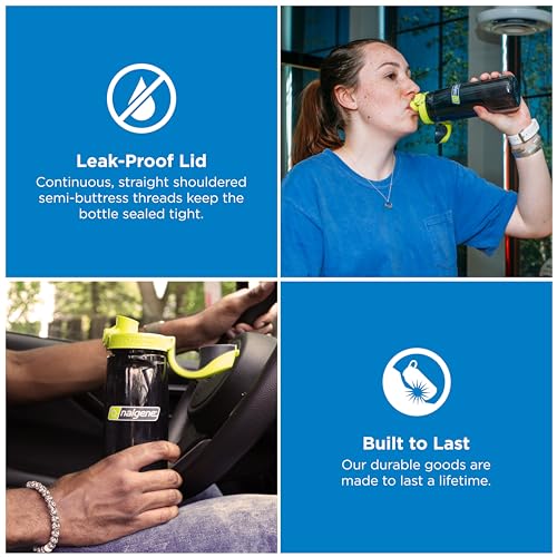 Nalgene 24 oz On The Fly Lock-Top Water Bottle, Charcoal w/Lime - color: Charcoal with Lime, size: 24 Ounces