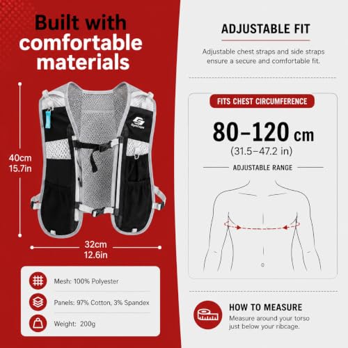 GymCope Running Vest for Women and Men, Lightweight Hydration Backpack with 500ml Soft Flask and 1.5 L Hydration Bladder, Running Hydration Vest for Marathon, Hiking, Trail and Road Running - color: Black Grey with 500ml and 1.5L