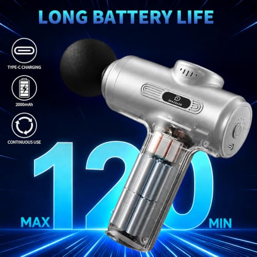 Massage Gun Deep Tissue, Handheld Neck Massager, Portable - 6 Adjustable Vibration Levels, Electric Back Massagers for Athletes, Home & Gym, Mothers Day Gifts (Silver) - color: Silver