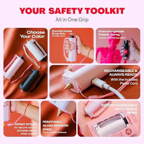 Safely Sidekick 5-in-1 Women's Self Defense Device | Pepper Spray, 130dB Personal Alarm, Rechargeable Flashlight & Safety Spike - color: Black