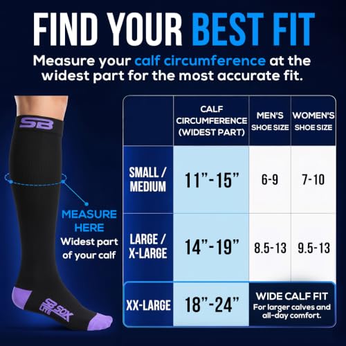 SB SOX Lite Compression Socks for Flying (15–20 mmHg) - color: Black/Purple, size: S/M
