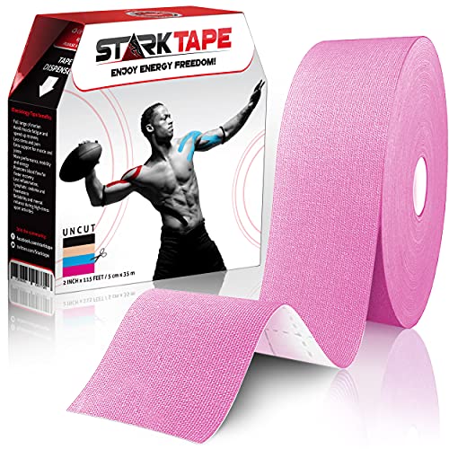 Original Kinesiology Athletic Tape. Professional Sports Tape for Ankle Wrist Knee Shoulder Muscles Joints. Latex Free, Waterproof, Stretchy, and Gentle on Skin. Up to 115 ft/Roll - color: Pink- Uncut
