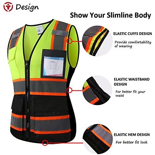 Safety Vest for Men Women Reflective Construction Vest Hi Vis ANSI Standard - color: Yblack-w, size: Medium