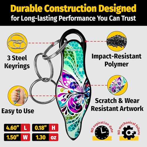 MUNIO Self Defense Keychain – Lightweight, Stylish & Portable Safety Tool for Women & Men – Non-Lethal Kubotan, Easy to Use - color: Butterfly Glass