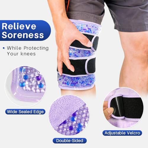 Knee Ice Pack Wrap for Pain Relief, Reusable Gel Cold Compress Therapy - color: Light Purple-1 Pack