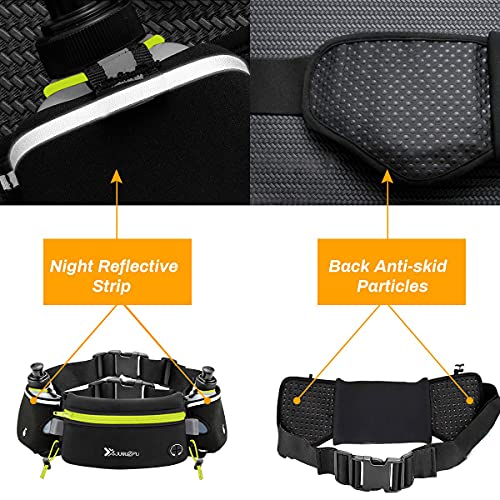 Number-one Running Belt with Water Bottles(2 x 175ML), Hydration Belt Waterproof Waist Pack Bag Fits iPhones Adjustable Sports Waist Pouch for Marathon Running Hiking Cycling - color: Green