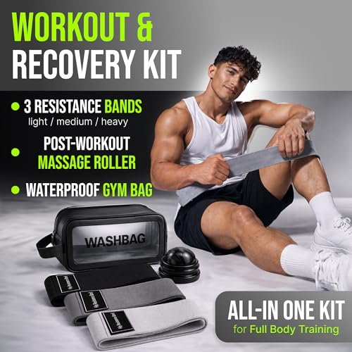 Fabric Resistance Bands for Working Out Women - Set of 3 with Massage Roller Ball & Waterproof Gym Bag - Anti-Slip Glute, Hip & Leg Workout Bands - color: Black, Gray, Light Gray