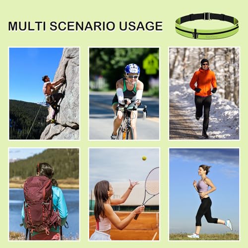 SooGree Slim Running Belt, Sport Fanny Pack for Women Men, Dual Pouch Sweatproof Reflective Waist Bag for Hiking Travelling Cycling Workout Gym(Green) - color: Green, size: 1082
