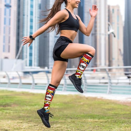 Crazy Fun Compression Socks, Unisex Knee High Support Socks - color: Retro Comic