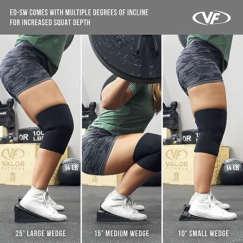 Valor Fitness Adjustable Squat Wedge Blocks, Heel Elevated Squat and Slant Board - Mobility Training, Calf Stretching, Split Squats, Lunges and Lower Body Workouts, 10°, 15° & 25° Inclines