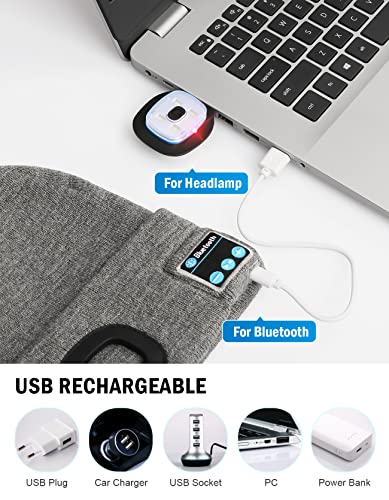 Wmcaps Bluetooth Beanie with LED Light and Headphones, Christmas Tech Gifts - color: Navy Blue