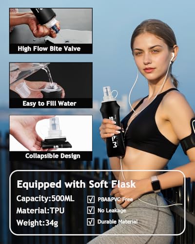 WRELS Running Vest for Women Men,Lightweight Reflective Hydration Vest with TPU 500ml Soft Flask,Adjustable Chest Straps Phone Pocket for Running Marathon - size: Small-Medium