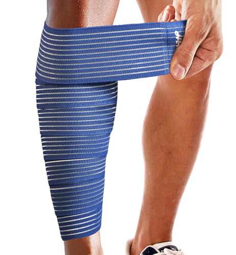HiRui Calf Compression Wraps, 71" Adjustable Elastic Bandage Sleeves, Lower Leg Calf Support for Men & Women, Shin Splints Relief, Varicose Veins, Fitness, Running, Basketball, Soccer (1, Navy Blue) - color: Navy Blue
