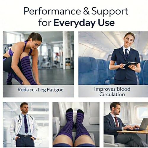 Diamond Star 6 Pairs Compression Socks for Men & Women, Knee High Socks - color: 6 Pairs (Purple/Black)