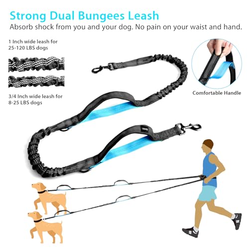 Uppetly Hands Free Dog Running Leash with Adjustable Waist Belt, Dual Handle Elastic Bungees Retractable Rope for Small and Medium Dogs, Reflective Stitches for Walking Hiking Biking (Medium, 8-25lb) - size: Medium