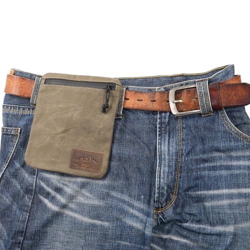 diodrio Belt Zipper Pouches for Men Women Compact EDC Pouch, YKK Zipper, Anti-theft Pickpocket Proof Safety Wallets, Waist Pack for Traveling Hiking, Water Resistant, Tough Waxed Canvas, Olive - color: Olive Medium