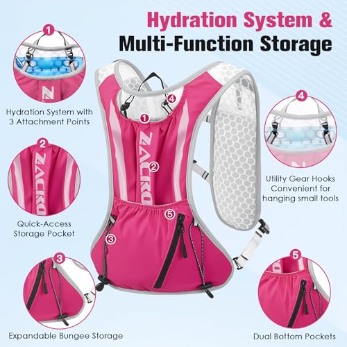 Zacro Running Hydration Vest Backpack, Running Vest with 2L Water Bladder for Men Women, Lightweight Water Backpack for Running, Hiking, Climbing, Camping, Cycling - color: Rose Pink