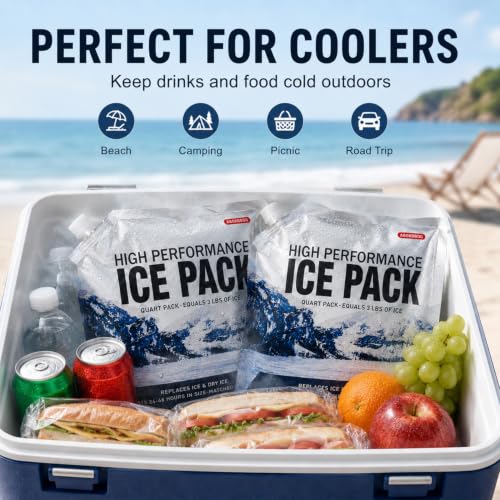 Reusable Ice Packs for Cooler Bag & Large Lunch Box, Long Lasting Gel Freezer Pack for Camping, Picnics, Heavy Duty Cold Packs, 4 Pack (9.8"x9.8") - size: Medium-4pk